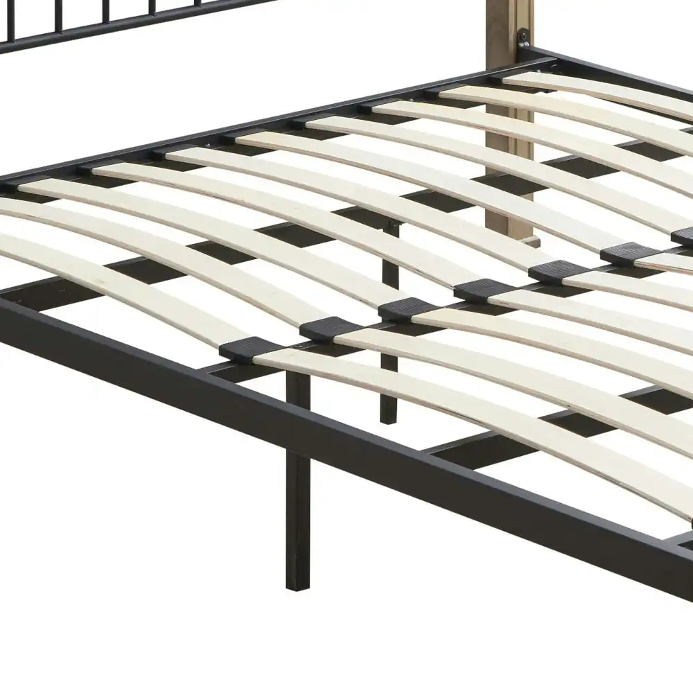 Cosmo Queen Size Bed Frame - Black Metal Frame - Maple