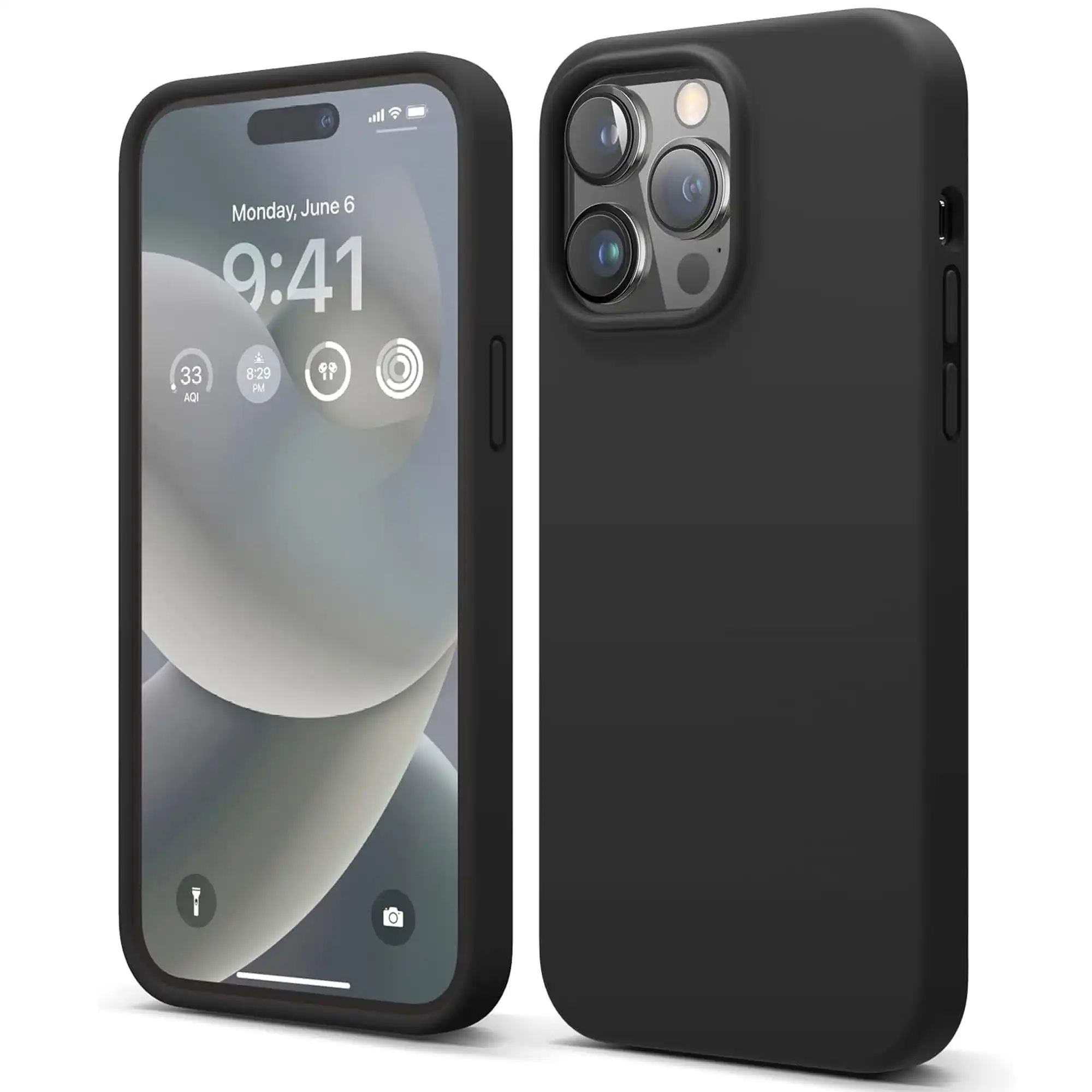 Premium Silicone Phone Case For iPhone 14 Pro Shockproof Microfiber Lining - Black