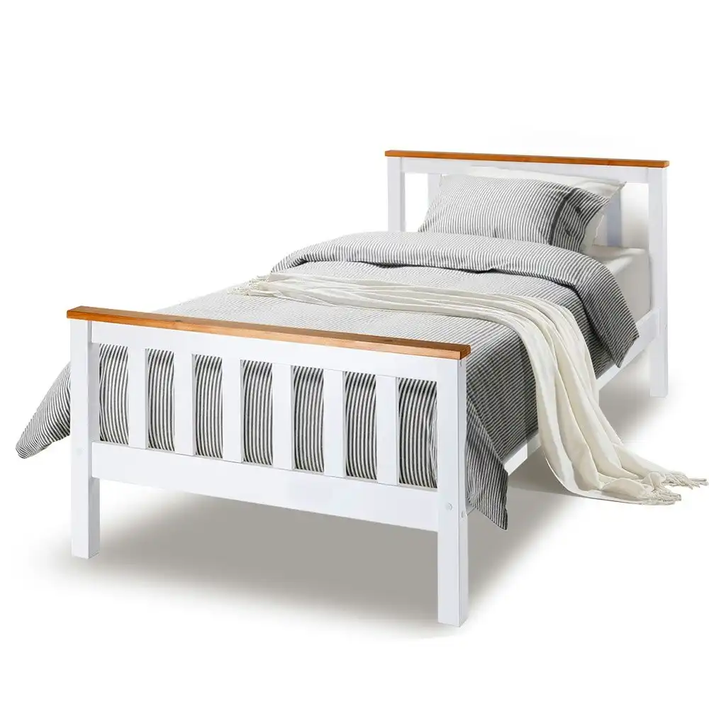 Kingston Slumber Bed Frame Single Wooden Solid Pine Wood Adult Timber Slat Bedroom Furniture, White