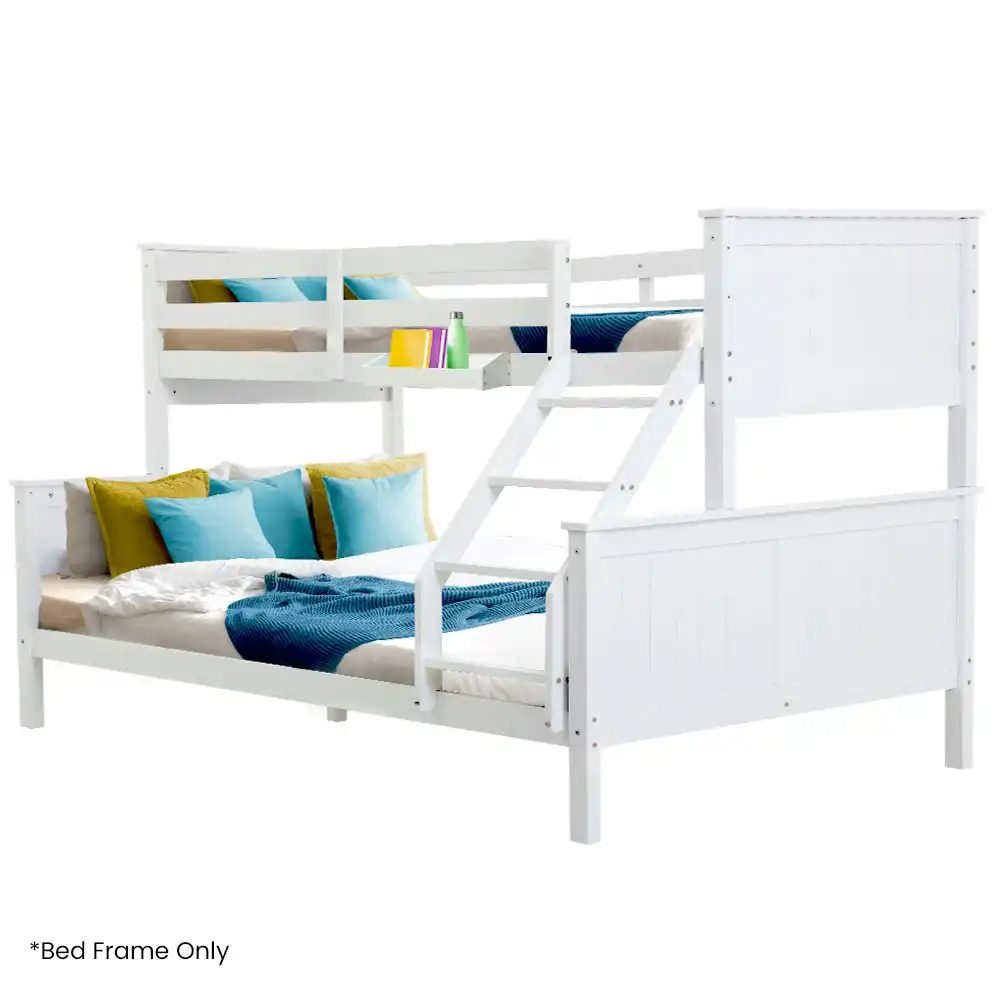 Kingston Slumber Triple Wooden Single Over Double Bunk Bed Frame for Kids, Convertible Design, White