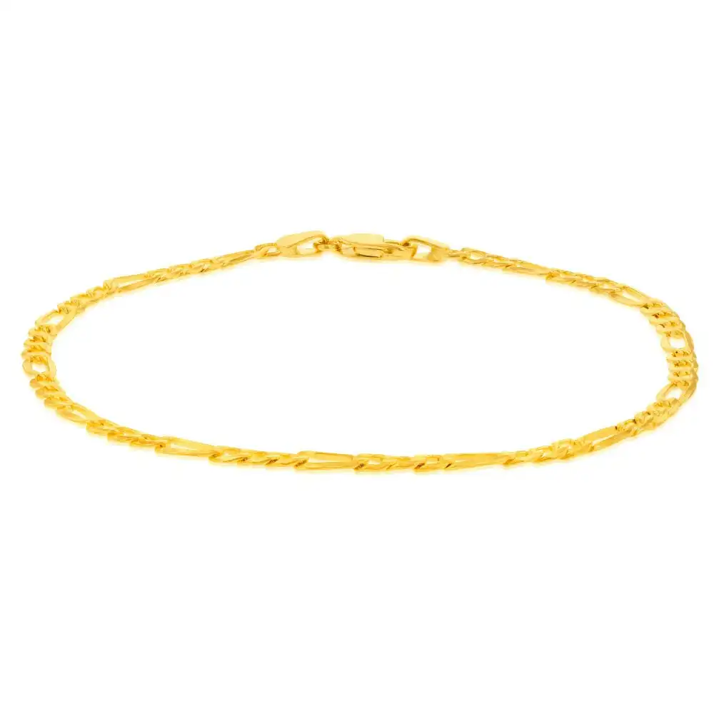 9ct Yellow Gold Silverfilled 80 Gauge Bevelled 1:3 Figaro 21cm Bracelet