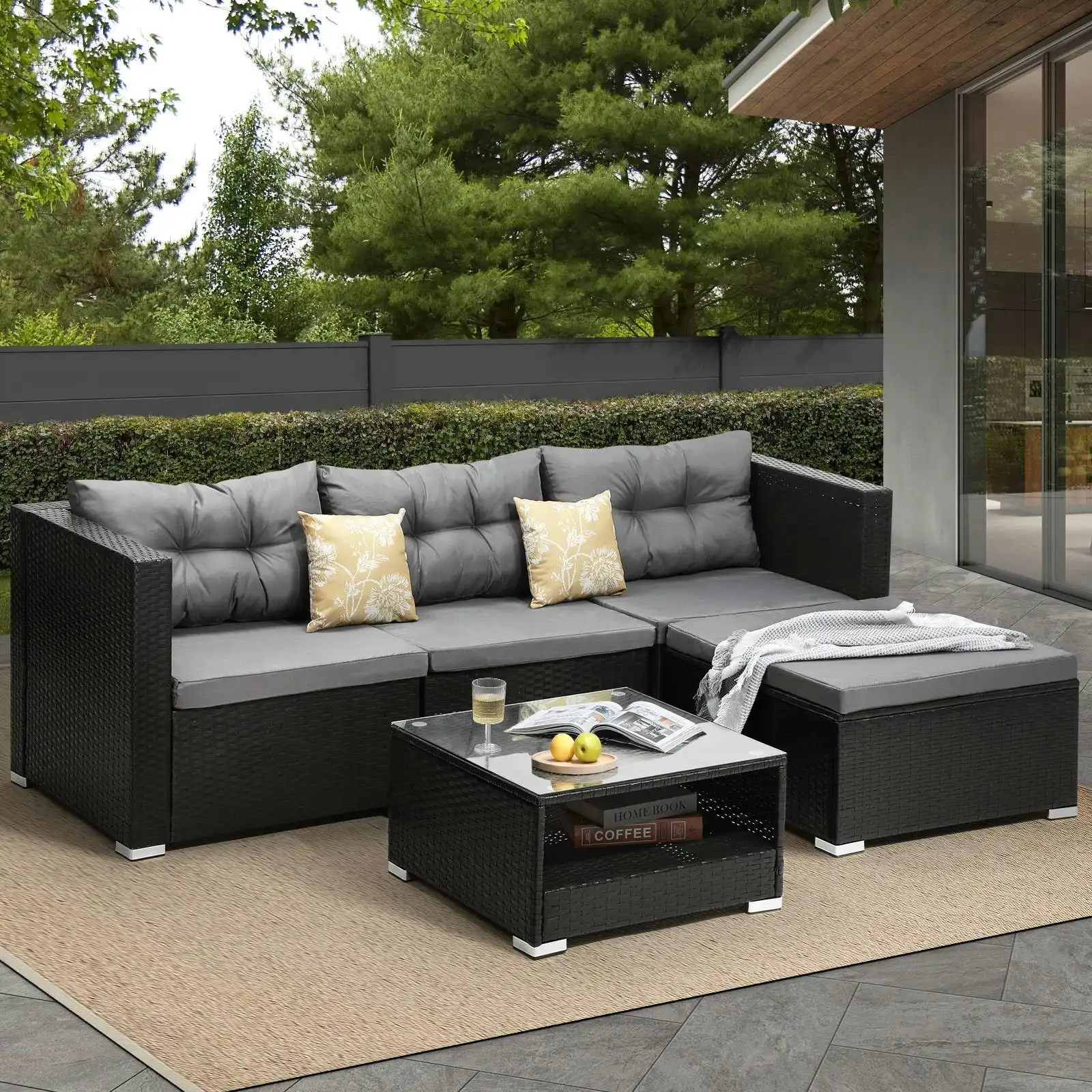Livsip Outdoor Sofa Set 4 Seater Corner Modular Lounge Setting Patio Furniture