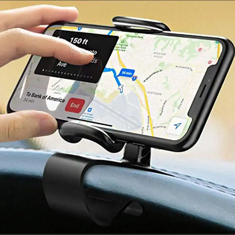 360-Degree Rotation Dashboard Clip Mount Stand Cell Phone Holder-Black