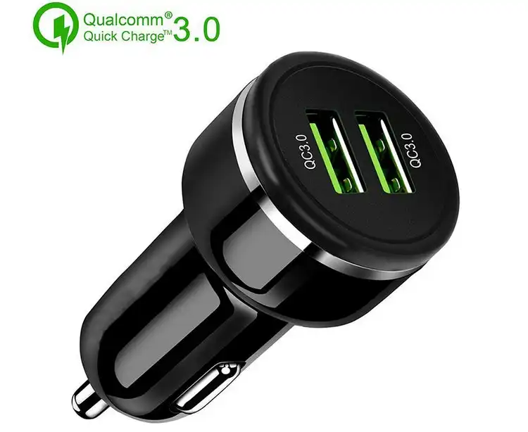 Dual QC3.0 Car Charger Compatible for Apple and Android-Black