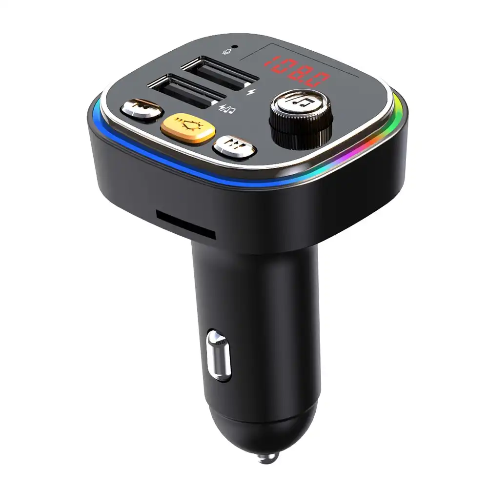 Dual USB Hands-Free Car FM Transmitter with Colorful Lights MP3 Car Player