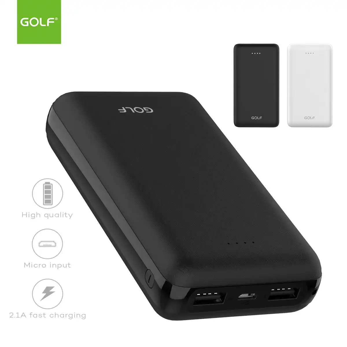High Capacity 20000mah Fast Charging Power Bank Dual USB Port Golf G63 For Phone