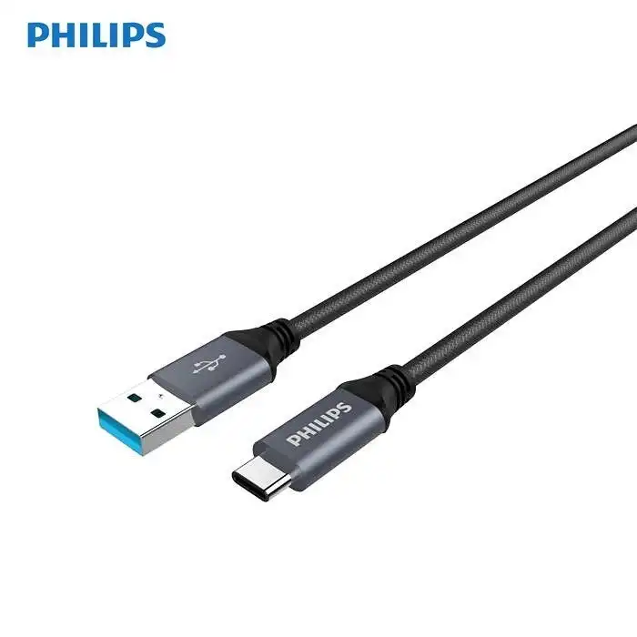 Philips USB A to Type C 3.0, Braided cable, 1m Black