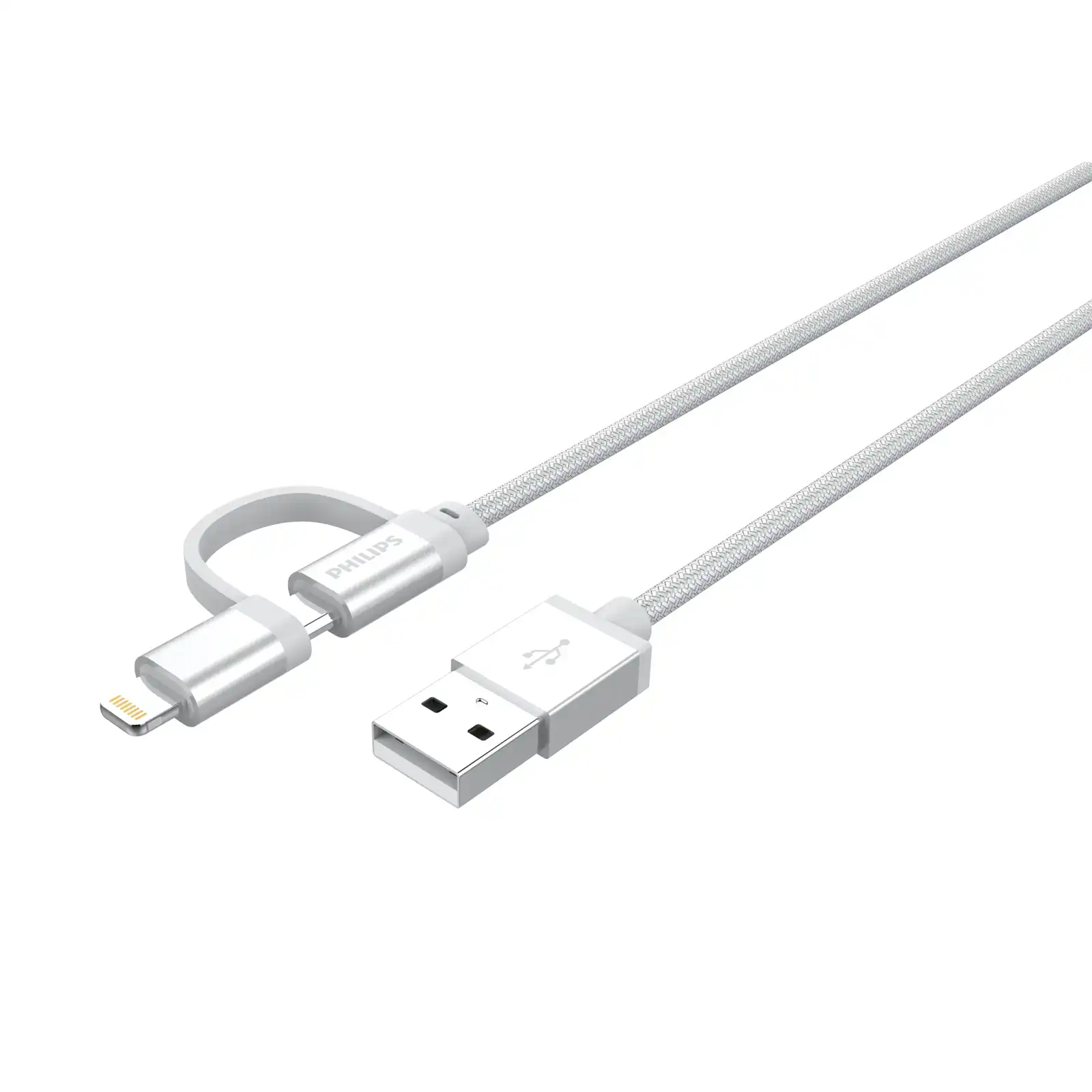 Philips 2-in-1 USB A to Micro and Lightning, Braided cable, 1.2m Silver