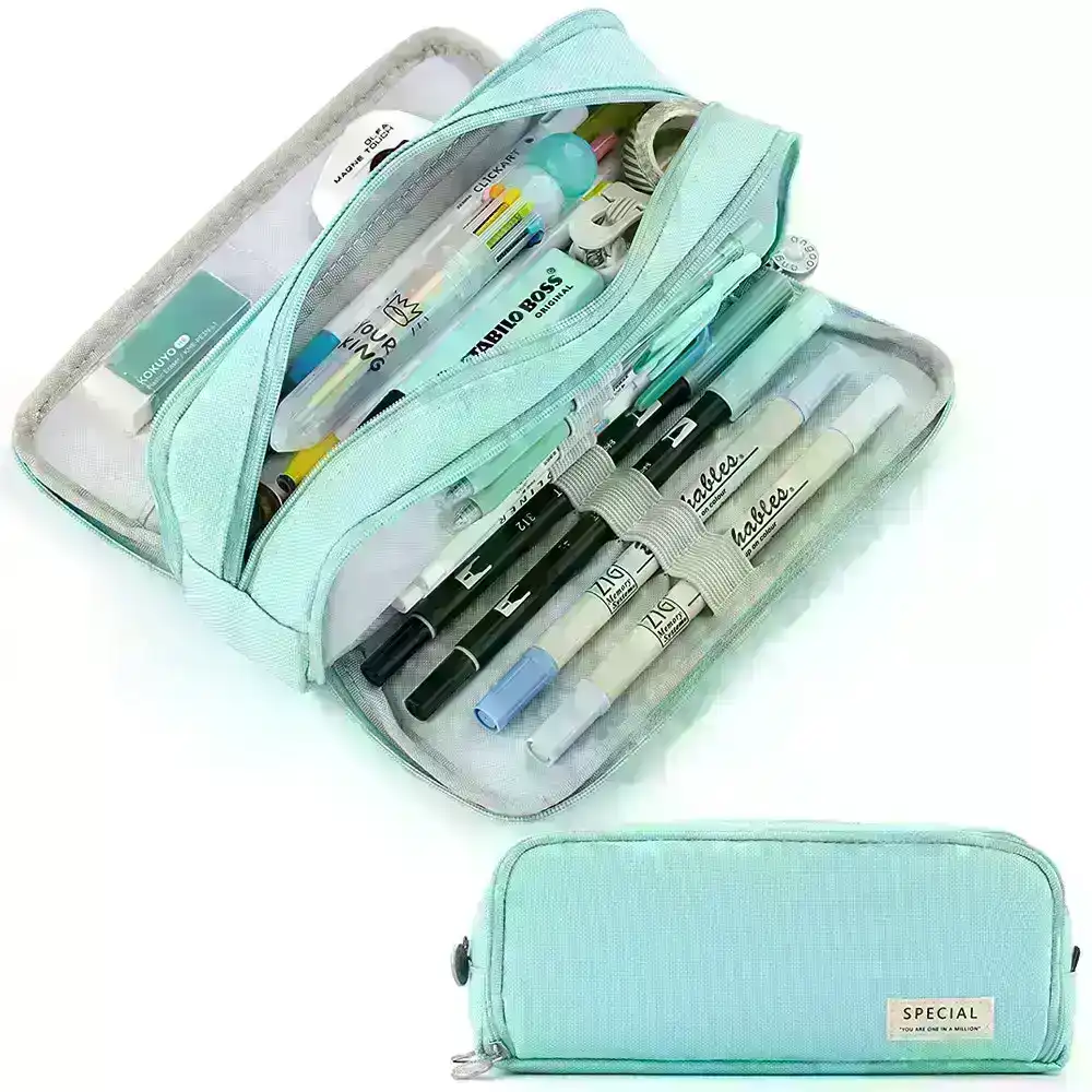 Large Capacity Pencil Case 3 Compartment Pouch Pen Bag for School Teen Girl Boy