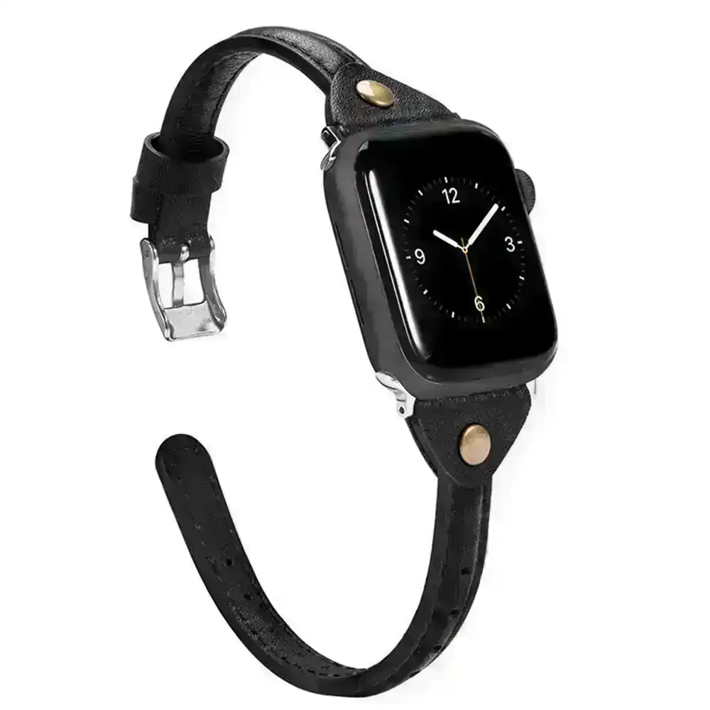 Leather Band Apple Watch Band Thin Strap For iWatch Series1/2/3/4/5/6/7/SE-Black