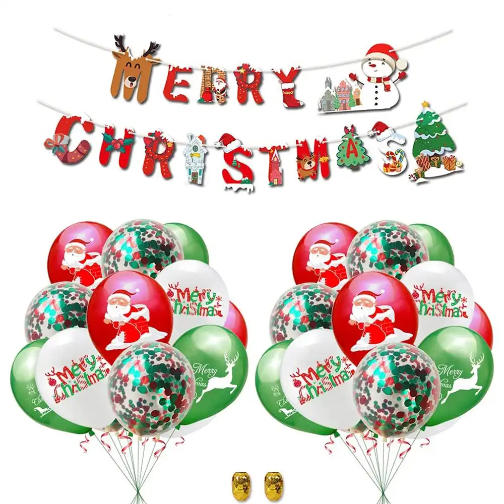 Christmas Party Supplies Decorations Kit Xmas Party Banner Balloons Set