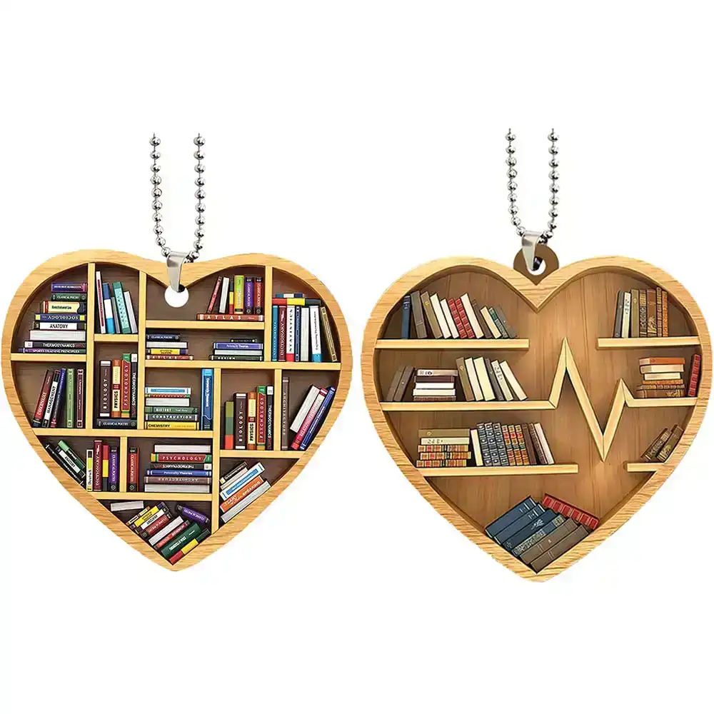 2 Pack Christmas Decor Book Lovers Heart Ornament Love Pendant Bookshelf Tag