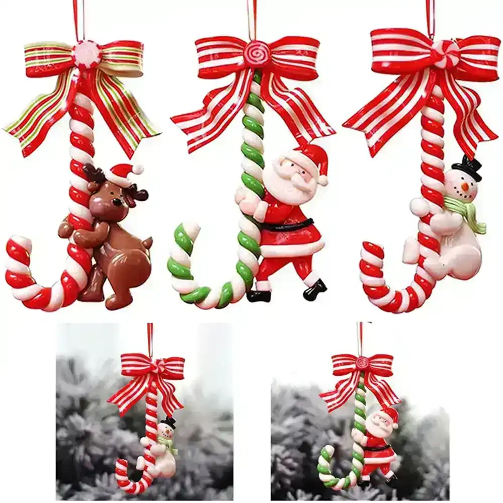 3Pcs Christmas Candy Canes Ornament Snowman Elk Santa Claus Tree Hanging Pendant