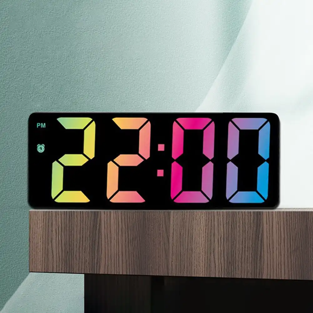 Digital Alarm Clock Colorful Font Night Mode Table Clock Electronic LED Clock