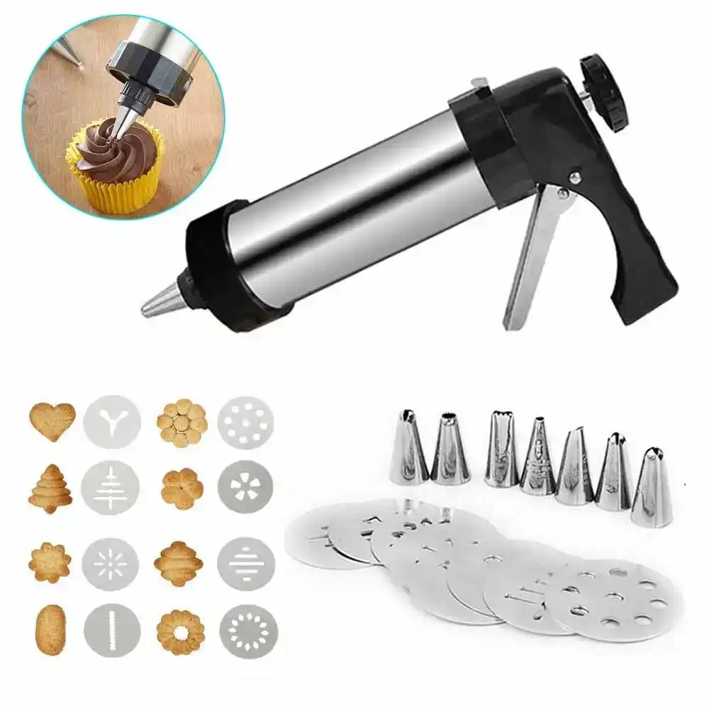 Stainless Steel Cookie Press Gun Kit For DIY Biscuit Cookie Making And Cake-Sliver