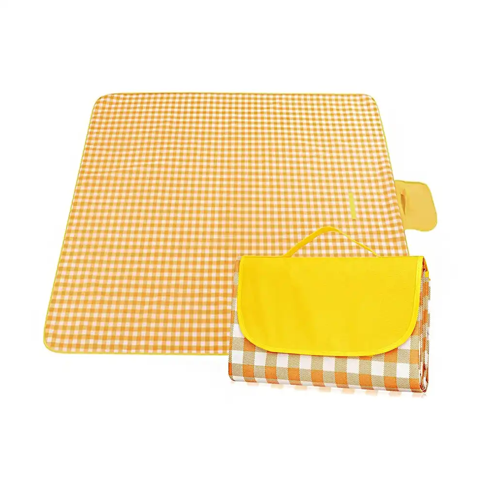 Outdoor picnic mat portable waterproof thickened Oxford cloth plaid-Yellow
