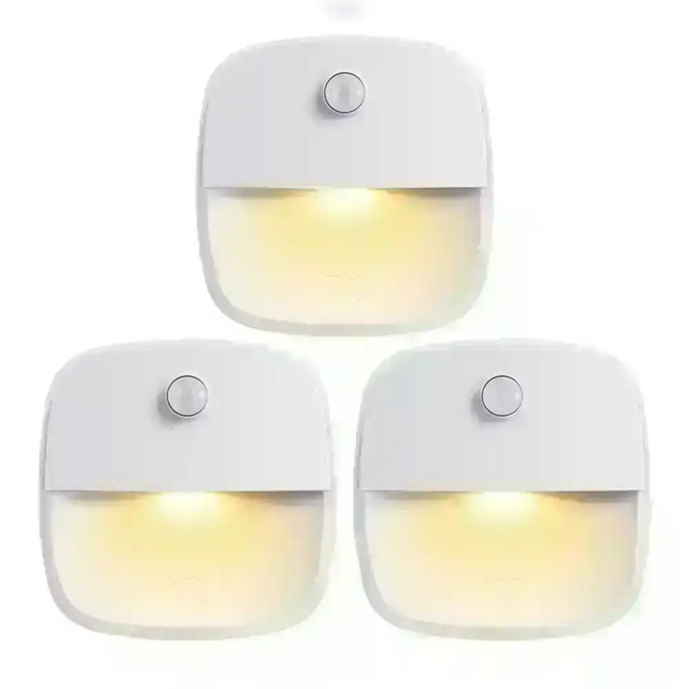 3 PCS Cordless Battery-Powered LED Night Light Motion Sensor Light-Warm White
