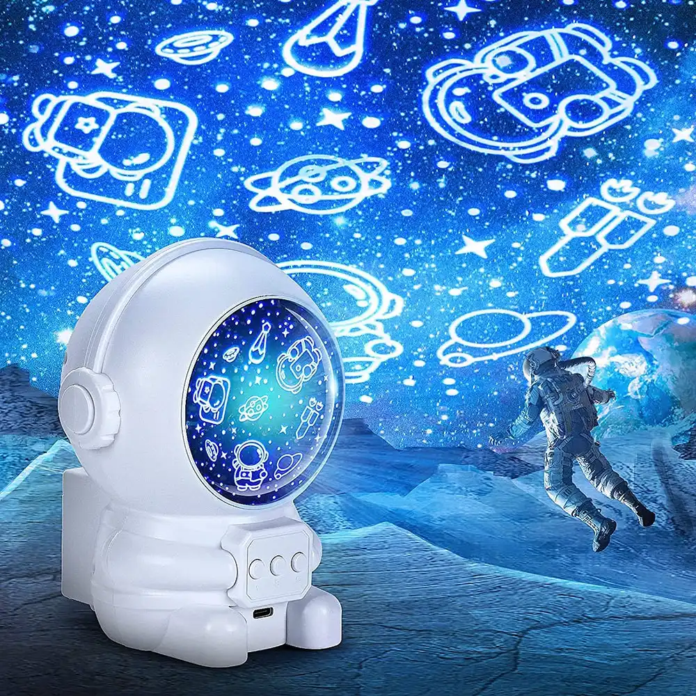 360 Degree Rotating Astronaut Night Light Projector With 8 Projection Films