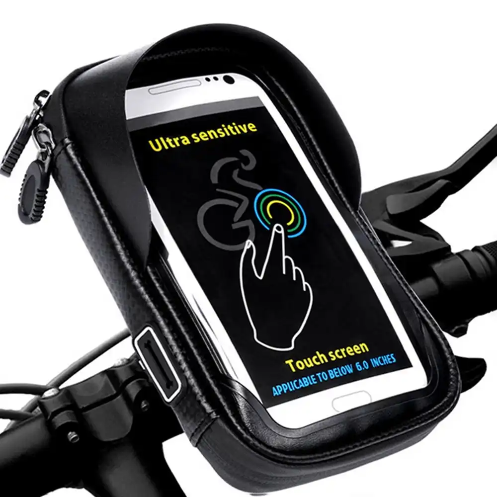 6.0 inch Waterproof Bike Bicycle Mobile Phone Holder Stand Bag-Black