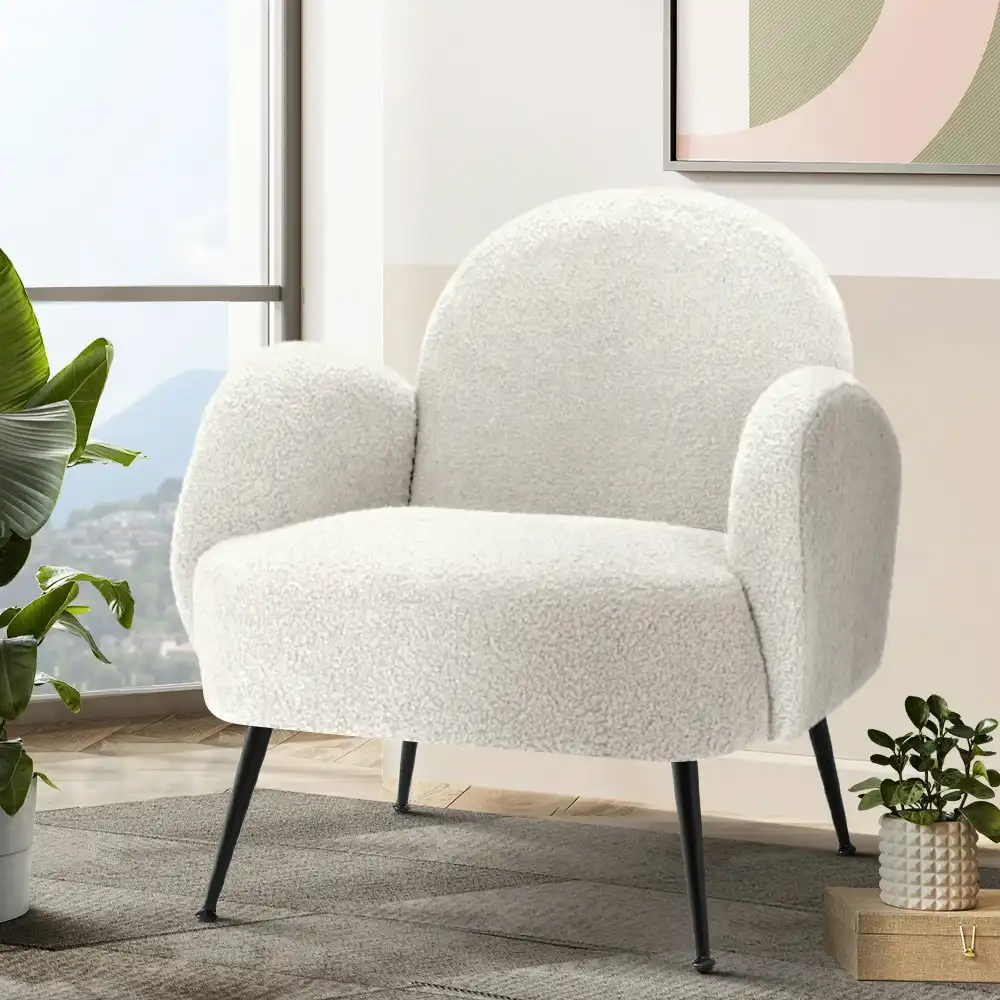 Artiss Armchair Lounge Chair Accent Sherpa Boucle White