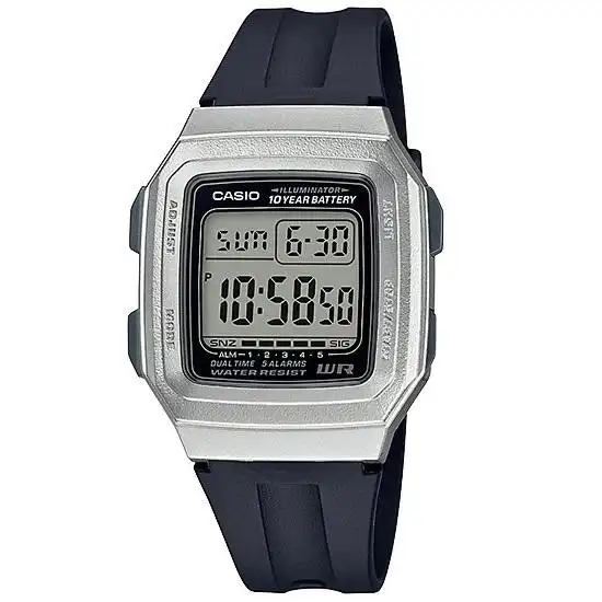 Casio F-201WAM-7 Black and Silver Dual Time Unisex Digital Watch