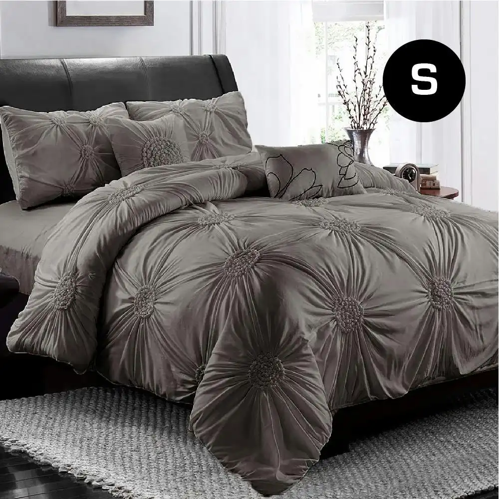 Stone Circle Ruched Large Diamond Pintuck Dyed Quilt Doona Duvet Cover Pillowcase Set