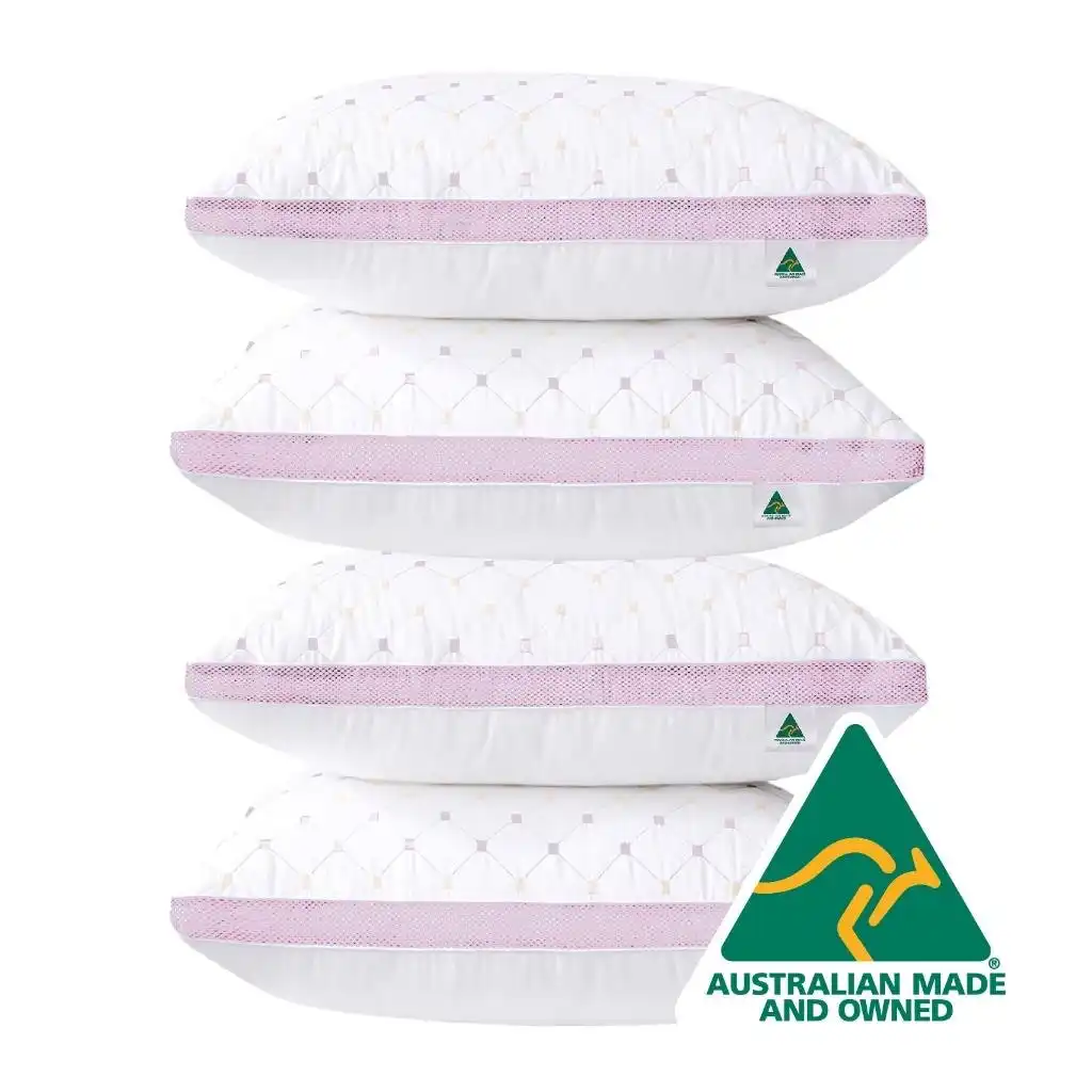 Aus Made Four Pack Hotel Quality Pink Diamond Checked Ultra Plush Soft Pillow
