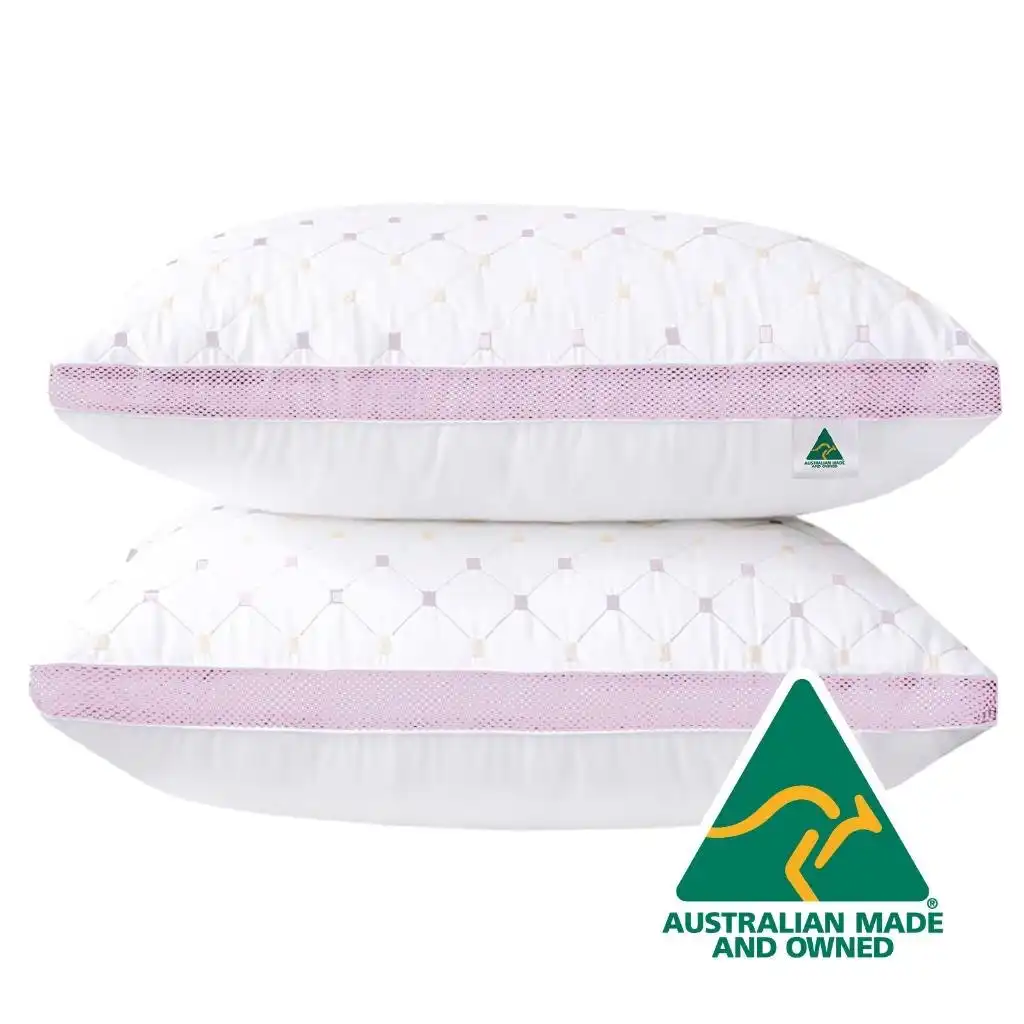 Aus Made Twin Pack Hotel Quality Pink Diamond Checked Ultra Plush Soft Pillow