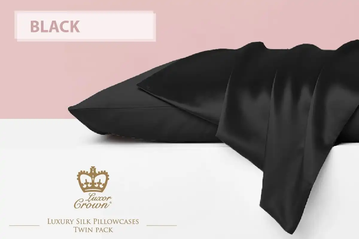 Two Mulberry Silk Pillowcases BLACK
