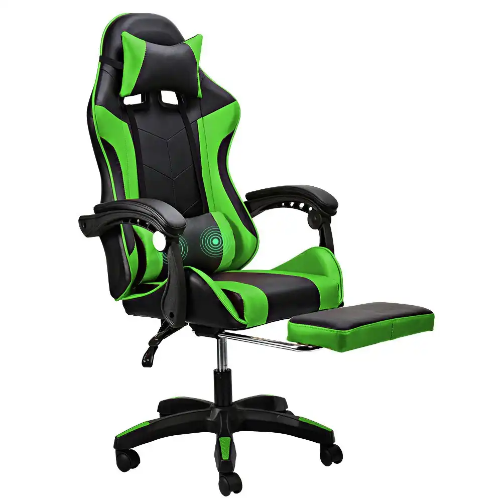 Furb Gaming Chair Two Point Massage Lumbar Recliner Leather Office Chair Green