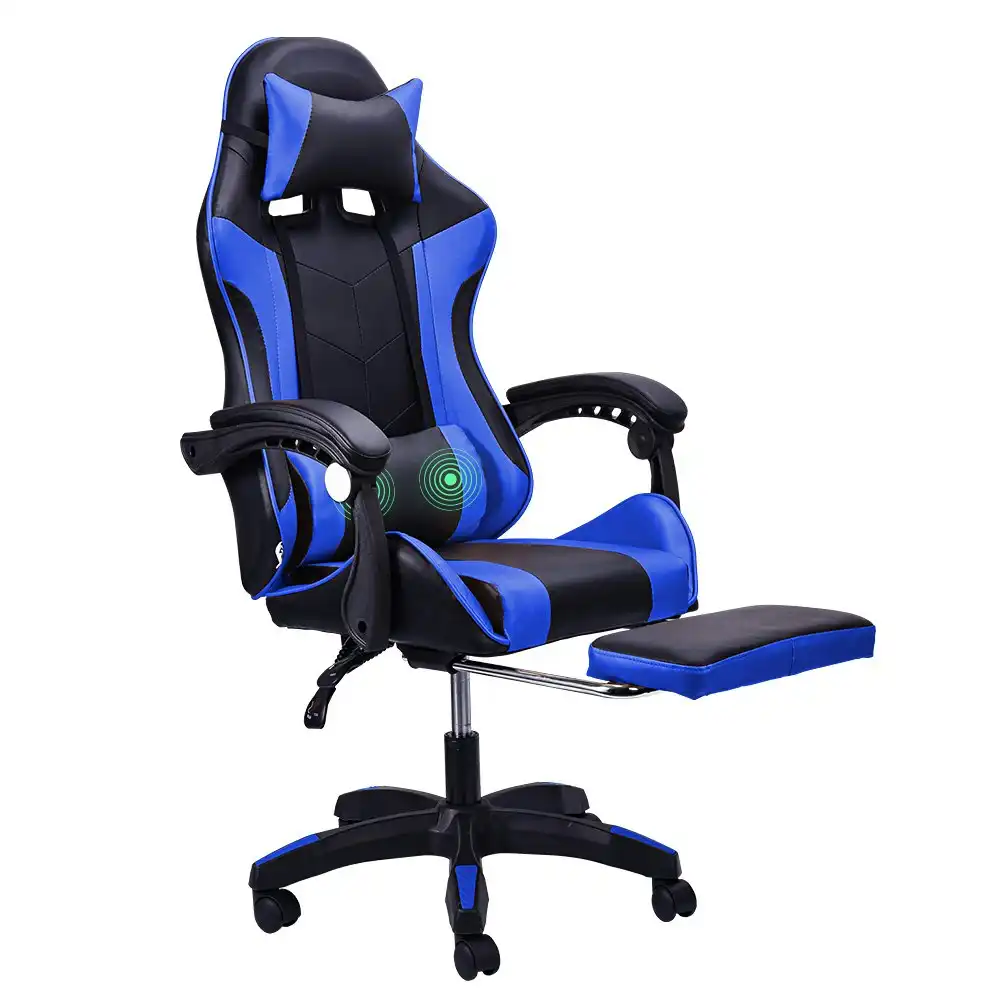 Furb Gaming Chair Two Point Massage Lumbar Recliner Leather Office Chair Blue