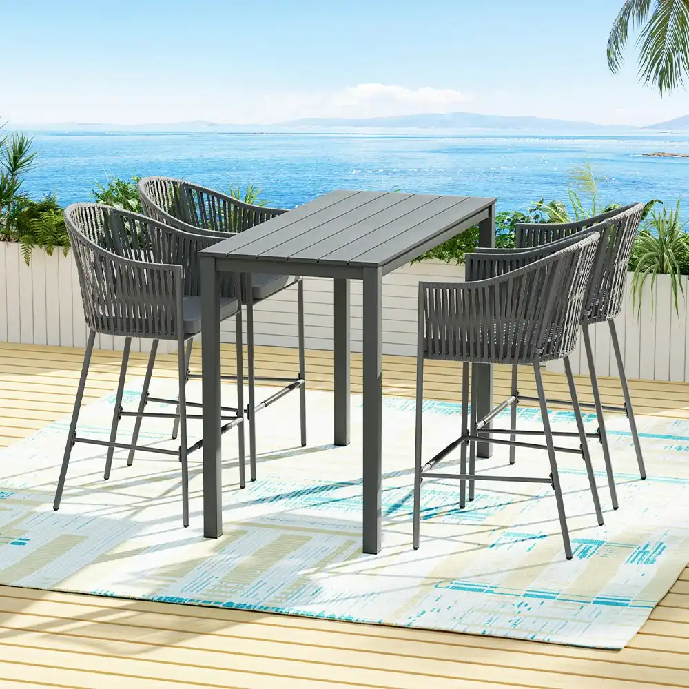 Gardeon 5pcs Outdoor Bar Table 4 Seater Patio Bistro Set Rope Furniture