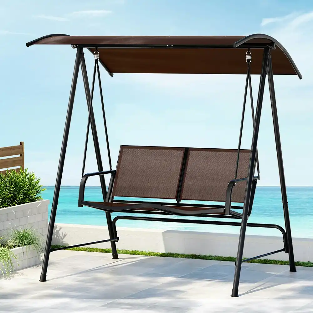 Gardeon Outdoor Swing Chair Garden Bench Furniture Canopy 2 Seater Brown