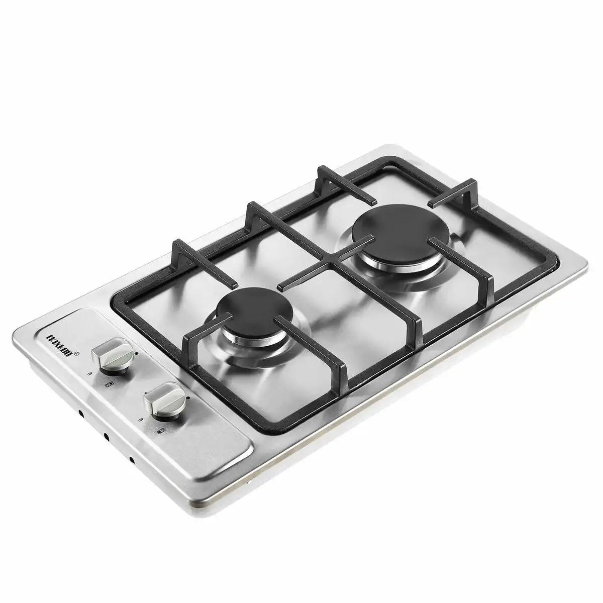Maxkon Gas Cooktop 2 Burner Stove Hob Cooker Top Knobs 30cm NG LPG Stainless Steel Surface Silver