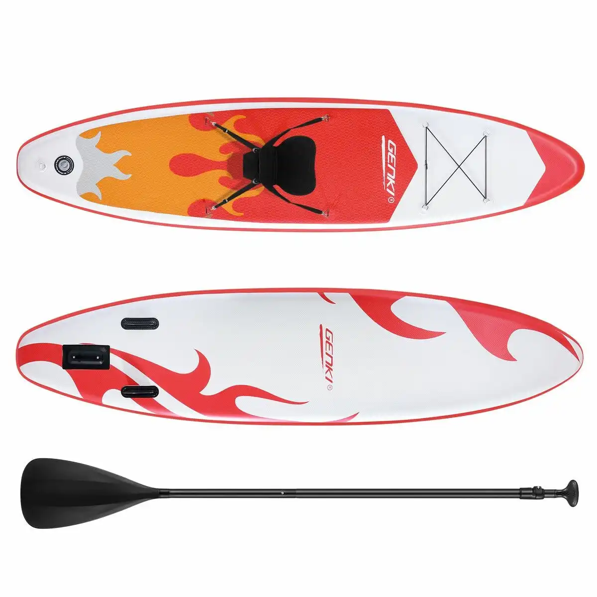 Genki SUP Kayak Inflatable Stand Up Paddle Surfing Board Blow Foam Surfboard  2 In 1 with Seat Red
