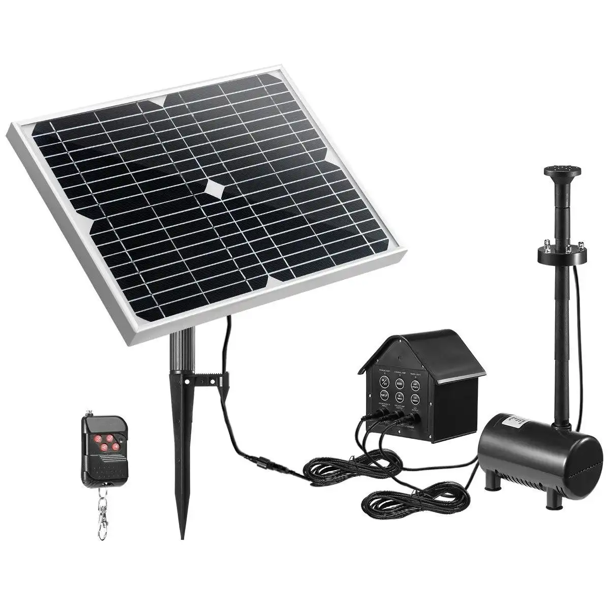 Ausway 70W Solar Fountain Water Pump with Battery and LED Light for Birdbath Garden Pool