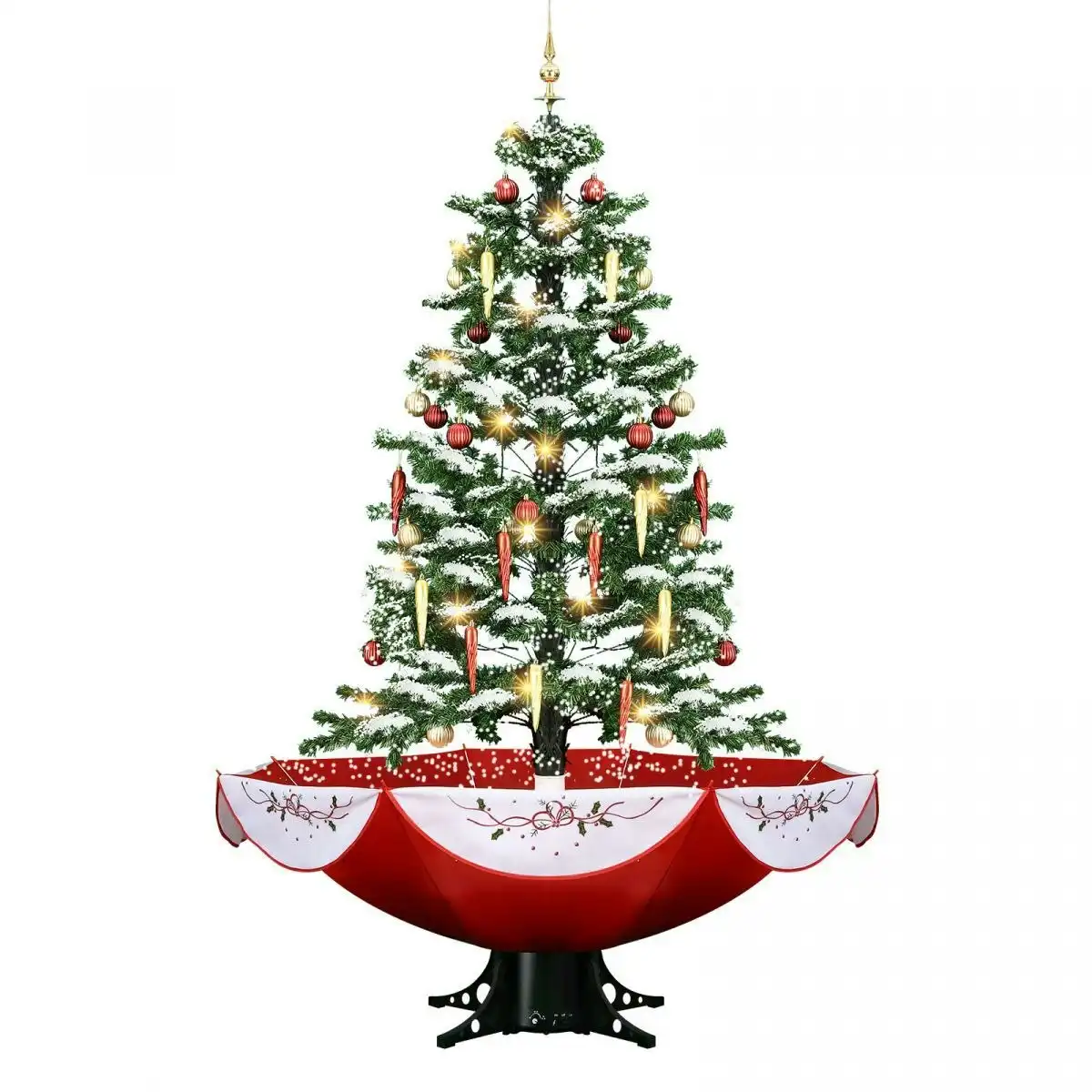 Solight Christmas Tree Decorated Snowing LED String Fairy Lights Xmas Topper Artificial Decoration Balls Icicle Ornament Musical Umbrella Stand 190cm