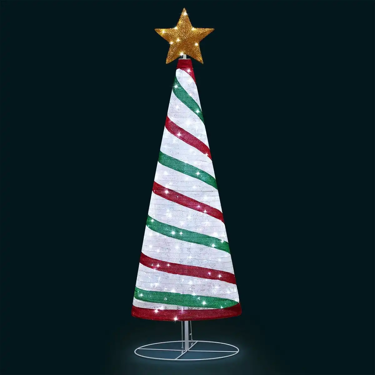 Solight 180cm Ribbon Christmas Tree Light Decoration LED Strip Ornaments Xmas Home Outdoor Display Folding Star Topper 8 Flickering Effects