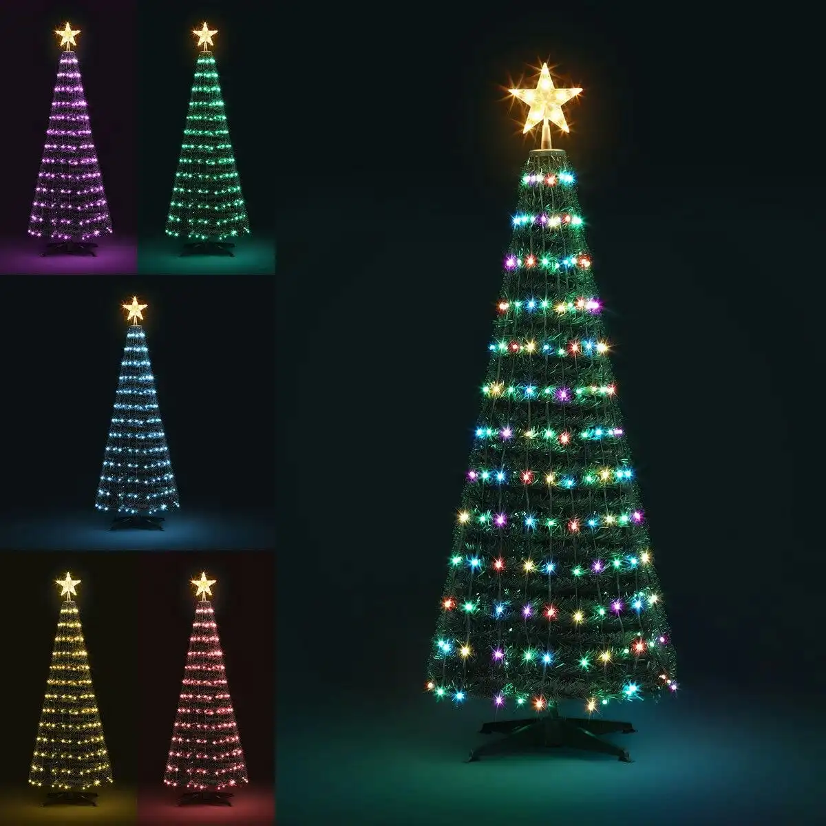 Solight 180cm Christmas Tree With RGB LED Light Xmas Spruce Artificial Holiday Decor Ornament Indoor Remote Control 18 Lighting Modes