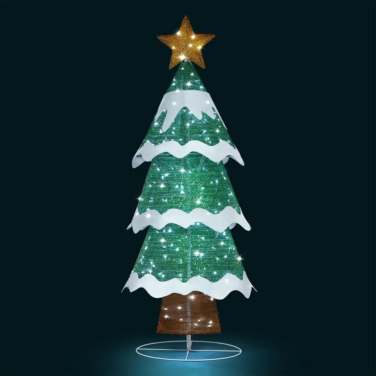 Solight 180cm Christmas Tree Decoration LED Strip Light Home Display Xmas Outdoor Holiday Ornaments Folding 3 Tiers 8 Flickering Effects Star Topper