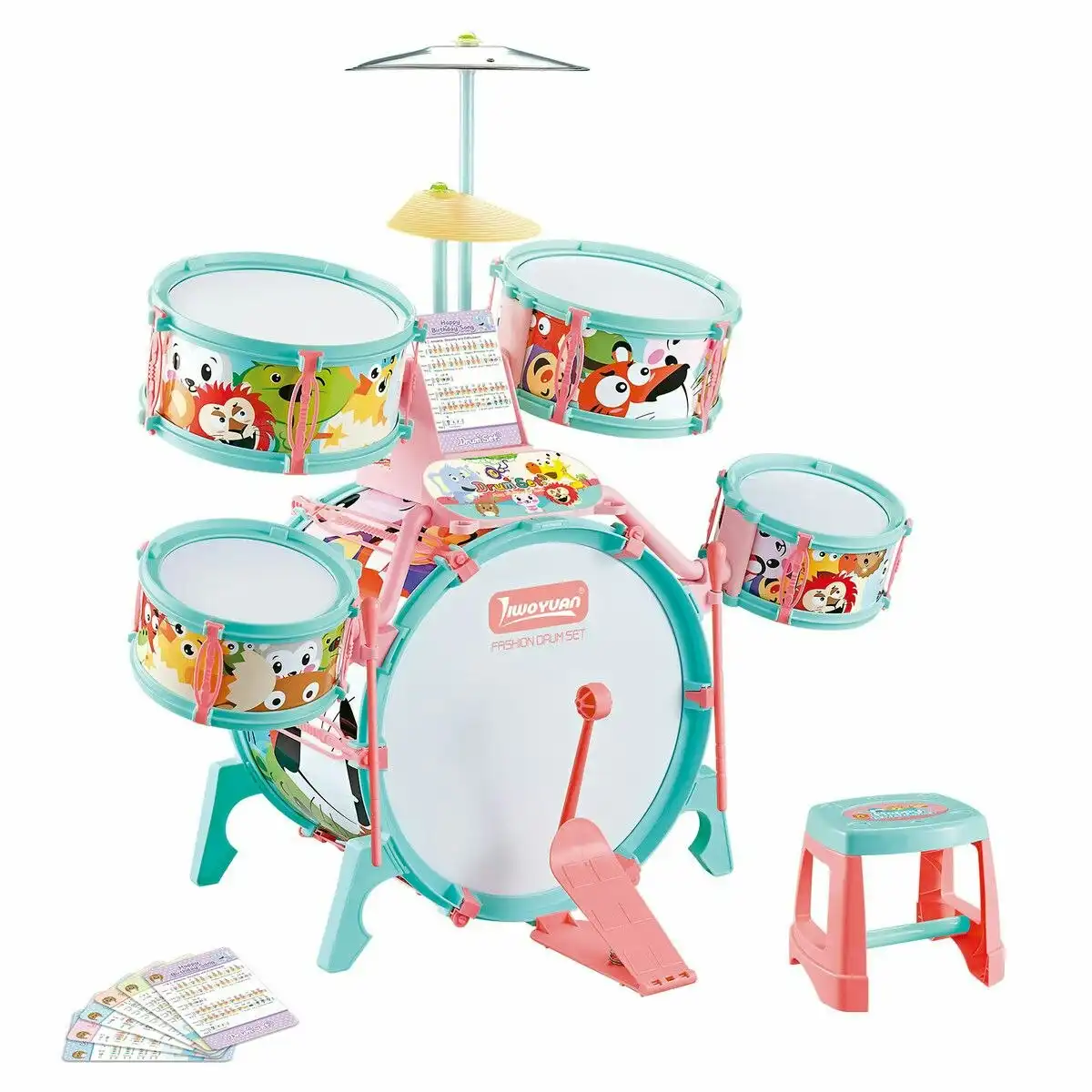 Ausway Jazz Drum Play Set Dynamic for Toddler Kid Educational Musical Instrument Toy Plastic Colourful 17 Pieces