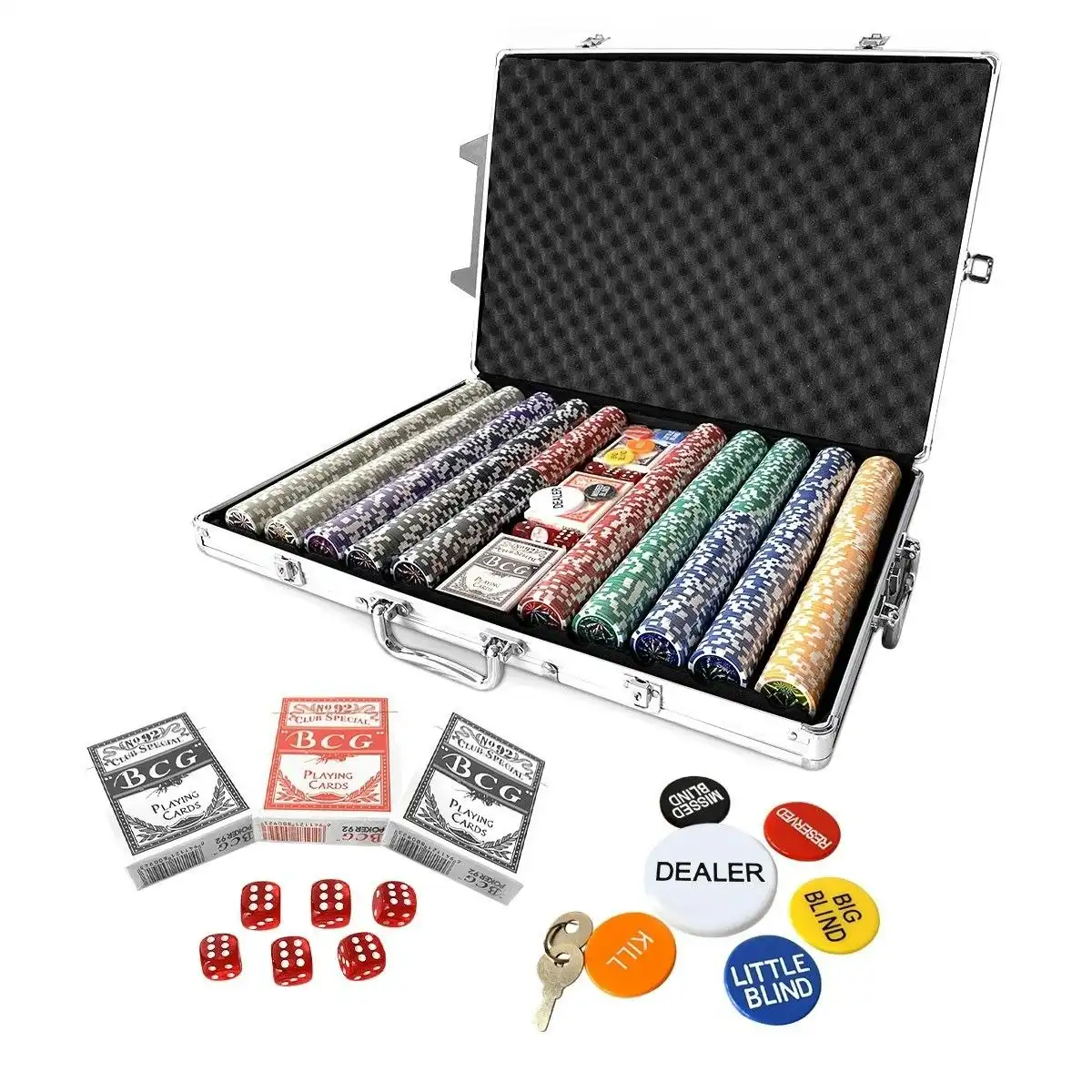 Ausway 1000 Holographic Eagle Chips Professional Poker Card Game Play Set Casino Dice Aluminium Case