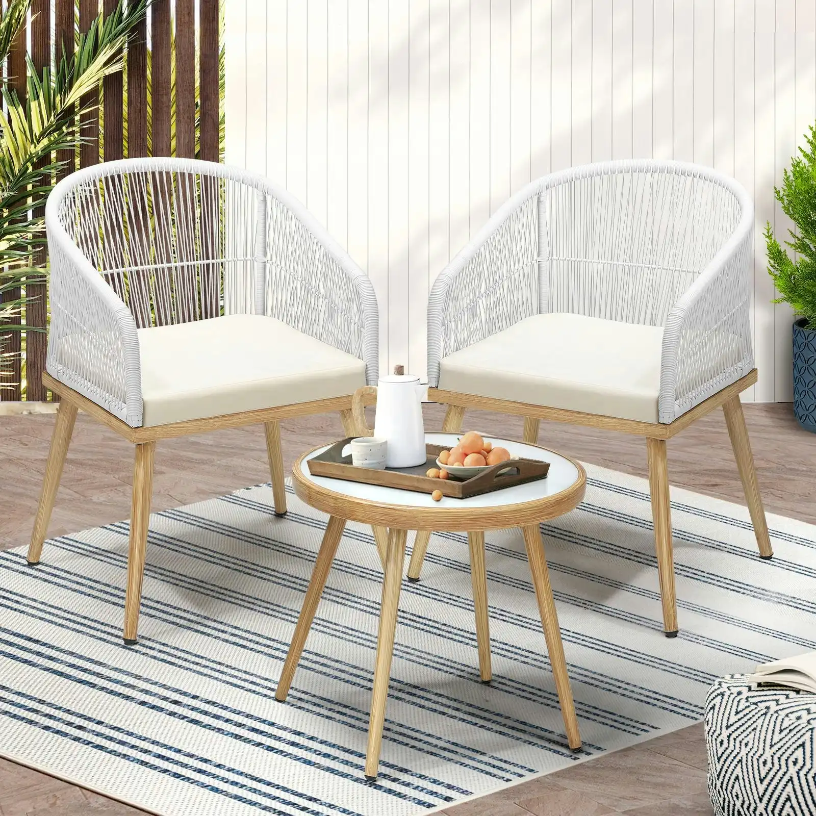 Livsip 3PCS Outdoor Furniture Lounge Setting Dining Table Chair Patio Bistro Set