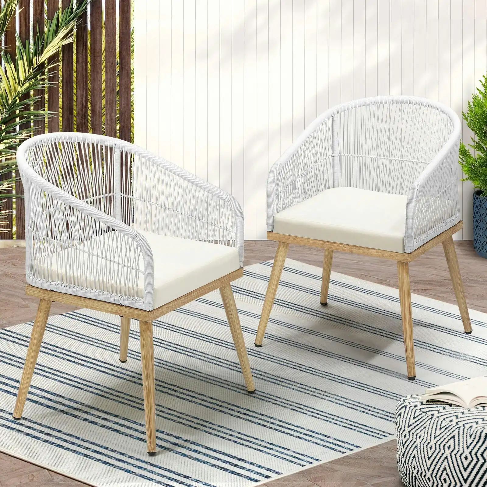 Livsip Outdoor Furniture Lounge Setting Chairs 2x Bistro Patio Garden Set Beige