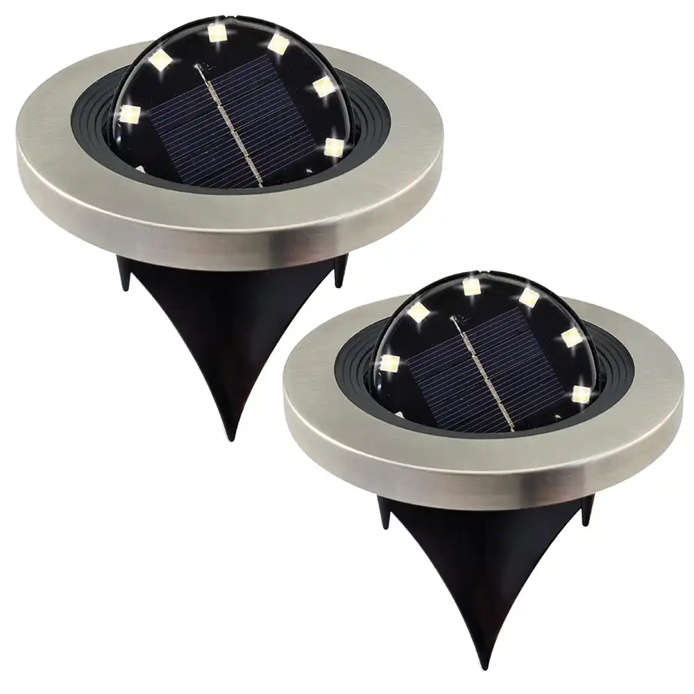 2pc 25th Hour Stainless Steel Outdoor Solar Powered Swivel Stake Path Light IP44