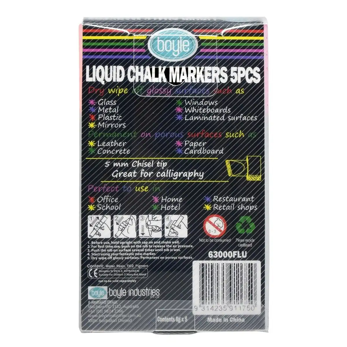 2x 5pc Boyle Kids/Child Liquid Chalk Writing/Drawing Craft Markers Fluorescent
