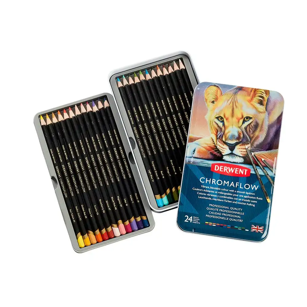 24PK Derwent Professional Artist Chromaflow Drawing/Colouring/Art Pencils w/ Tin