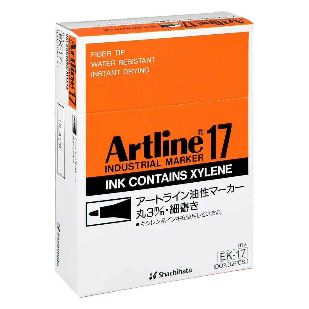 12PK Artline 17 Industrial Permanent Marker 1.5mm Bullet Nib - Black