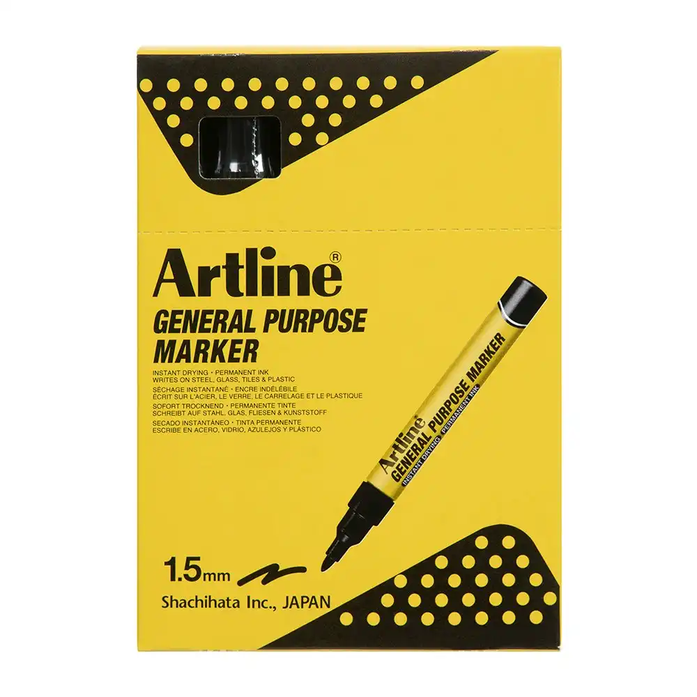 12PK Artline General Purpose Permanent Marker 1.5mm Bullet Nib - Black