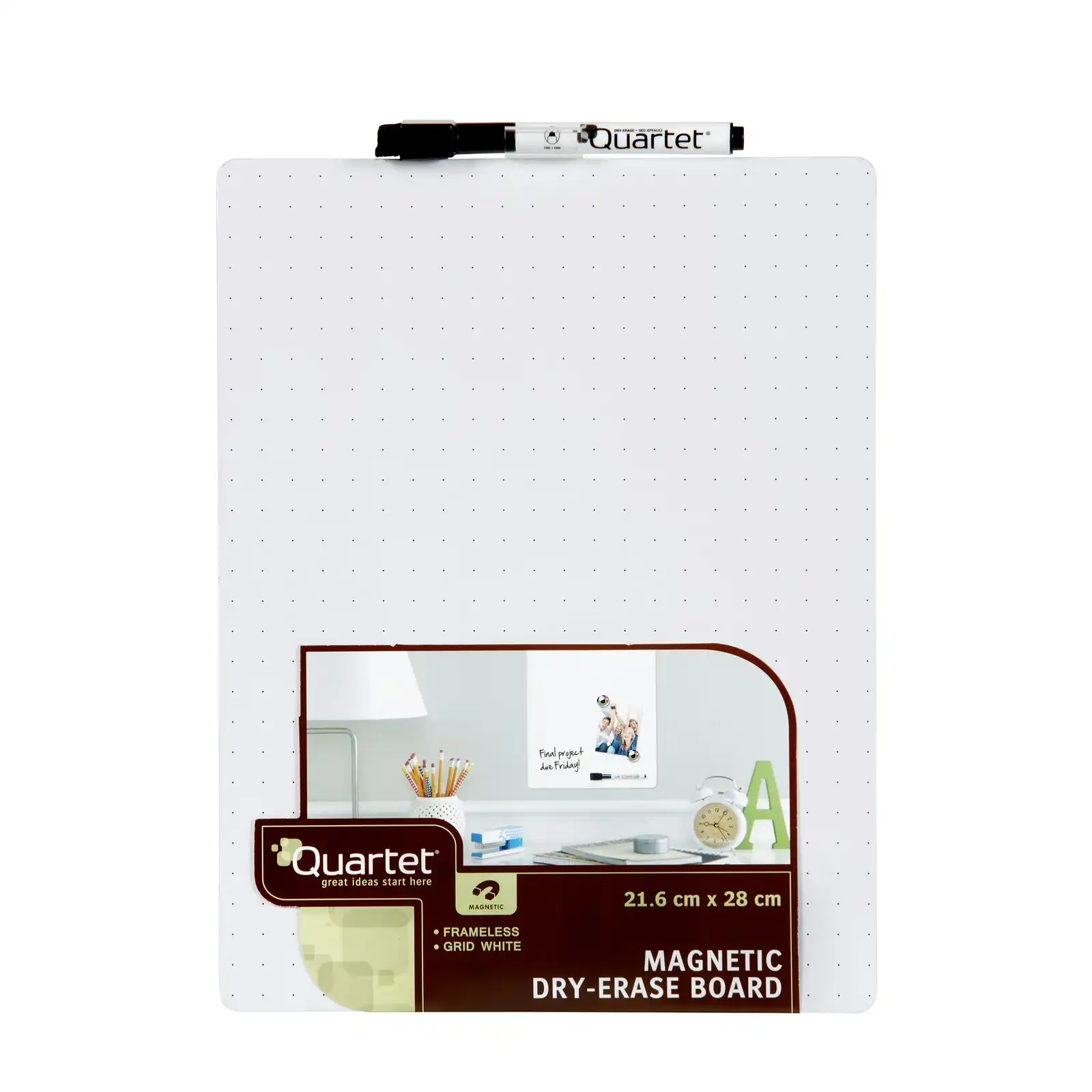 Quartet Frameless Magnetic 21.6x28cm Grid Whiteboard Tile A4 Dry-Erase Board